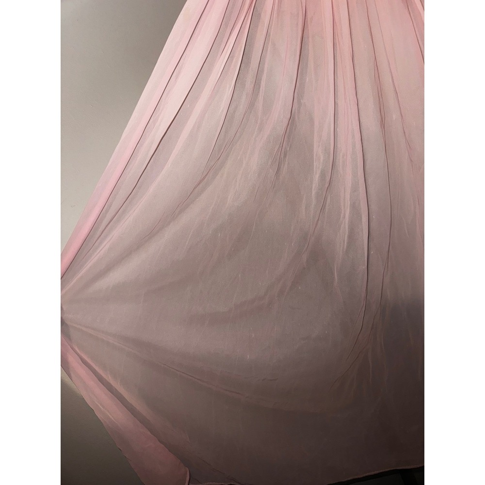 Vtg Pink Sheer Nightgown Puff Sleeve Embroidered Robe Coquette Fairy Whimsical - Picture 5 of 10